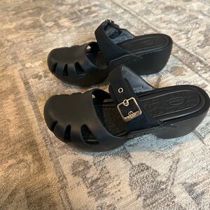Dr. Scholl's Black Mules with Gold Buckle